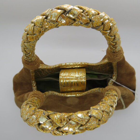 Women Handheld Brown Suede Leather Purse Fatto a Mano by Carlos Falchi Small Bag - Picture 12 of 16